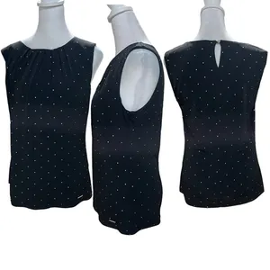 Calvin Klein Black Silver Studded Sleeveless Keyhole Back Tank Top Size Small thumbnail 2