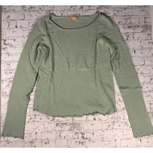 Free People Free-est Sage Green Textured Lettuce Edge Knit‎ Top Large OB1628163 thumbnail 1