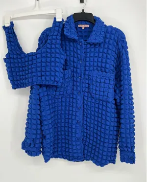 Bailey Rose Popcorn Texture Shirt & Crop Tank‎ Set Women Royal Blue S Retro Y2K thumbnail 1