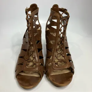 Vince Camuto Elettra‎ peep toe cone heels brown leather women’s size 10 thumbnail 4