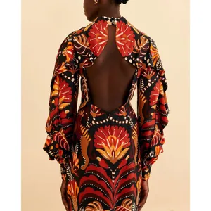 💕FARM RIO💕 Nature Beauty Red Scarf Backless Midi Dress ~ Large L NWT thumbnail 7