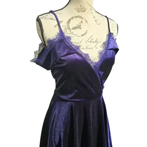 Lulus -793 Navy Cold Shoulder Surplice V-Neck Lace Velvet Mini Dress‎ Size M thumbnail 3