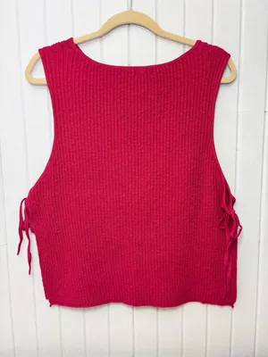 FREE PEOPLE‎ Lizzie Rib Side Tie Sleeveless Cotton & Linen Blend Sweater Size L thumbnail 6