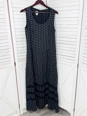 Anne Klein Polka Dot Lace Inset Sleeveless Maxi Dress Black White 12 Chiffon thumbnail 9