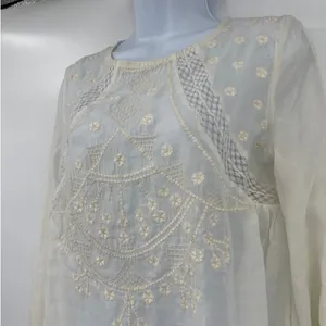 Versona Boho Sheer vTop Sz Large Embroidered Festival Lace Cottage Hippie Lace thumbnail 3