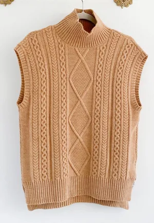 Vero Moda Tan Cable Knit Sleeveless Sweater Vest thumbnail 1