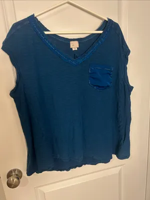 Anthropologie Deep Teal V-Neck Tank with Pocket thumbnail 1