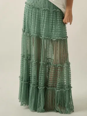 NWT Promesa Striped Lace Tiered Maxi Skirt thumbnail 5