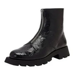 Katy Perry Daarling Black Zip Up Combat Boots 9 Embossed Patent Leather NIB‎ thumbnail 1