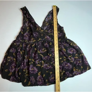 American Eagle Outfitters Floral Babydoll Top Sleeveless Black‎ Purple XS thumbnail 2
