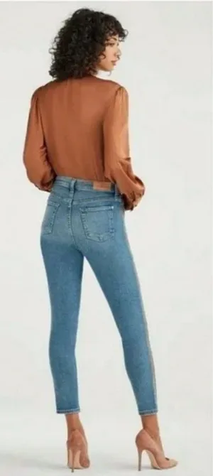 7 For All Mankind Luxe Vintage High Waist Ankle Skinny Jeans Gold Metallic Side thumbnail 1
