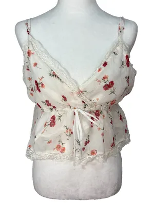 American Eagle Faux Wrap Babydoll Cami Women's L Floral Lace Festival Coquette‎ thumbnail 1
