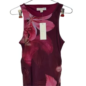 Thirty/Thirty Womens Dress Maxi Floral Sheer Sleeveless Boho Burgundy Small NWT thumbnail 2