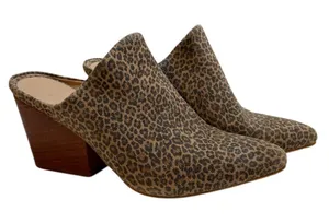 ABLE Tan/Black Leopard Print Heeled Pointed Toe Slip On Mules Shoes - Size 8.5 thumbnail 1