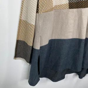 Entro V-neck Knit Colorblock Plaid Sweater Womens Size Large‎ Tan Blue Pullover thumbnail 3