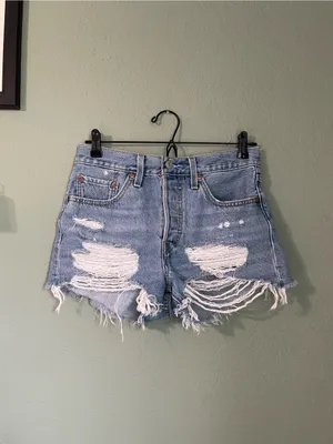 Levi’s 501 High Rise Distressed Denim Jean Shorts Size 27 thumbnail 2