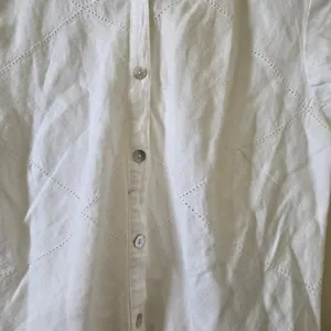 Richard Malcolm Shirt Womens S White 100% Irish Linen 3/4 Sleeve‎ Lattice Stitch thumbnail 2
