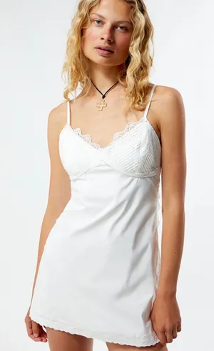 La hearts lace trim white mini dress size small thumbnail 1