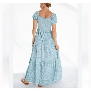 Daily Practice Anthropologie Blue and White Chevron smocked tiered Maxi Dress Si thumbnail 2