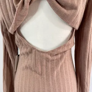 Floret Studios New Twist Open Back Long Sleeve Ribbed Sweater Dress Mocha thumbnail 14