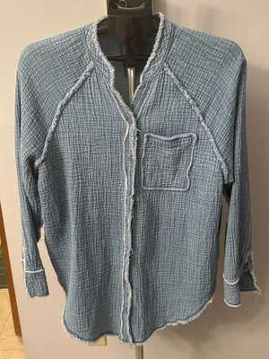 Aerie Women's Blue Gauze Button Down Long Sleeve Shirt Size XS thumbnail 1