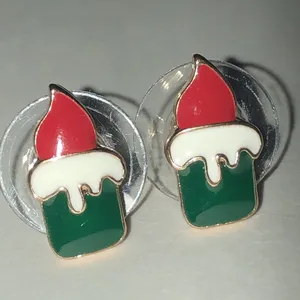 Festive Red and Green Christmas Candle Holiday Earrings thumbnail 1