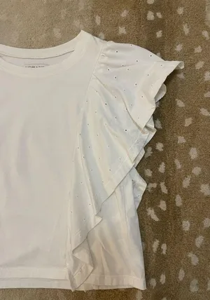 Madewell Hem & Thread White Holepunch Mix Flutter Top women’s size medium thumbnail 3