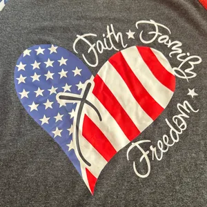 4th of July Fourth USA America Patriotic Heart Tee Gray Red White Blue thumbnail 3