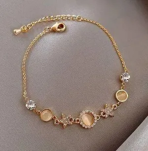 18K Gold Plated Cat's Eye Stone Crystal Start Charm Bracelet for Women thumbnail 1