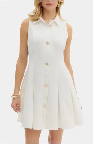 entro White Sleeveless Collared Dress with Gold Buttons with pockets thumbnail 1
