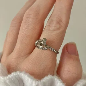 Love Knot Silver Diamond Ring Vintage Bow Pave Inset Promise Engagement Classic Jewelry thumbnail 14