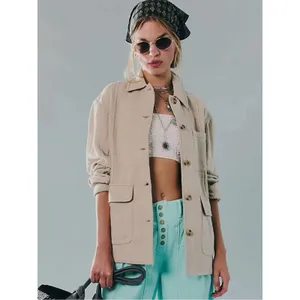 Free People Bohemian LagenLook Lucy Linen Chore Coat Neutral Natural Large thumbnail 15