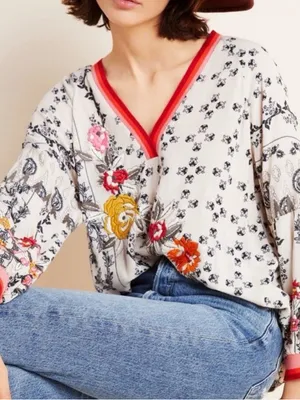 Anthropologie Vineet Bahl Devi Floral Patterned Blouse thumbnail 1