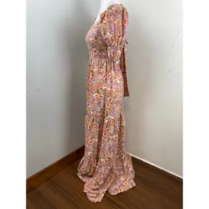 Inmod Pink Floral Puff Sleeve Open Tie Back Maxi Dress Small Romantic Feminine thumbnail 7