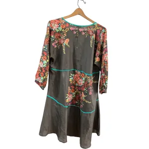 Johnny Was‎ Silk Floral High Low Tunic Top Grey Teal V-Neck 3/4 Sleeve Size M thumbnail 8