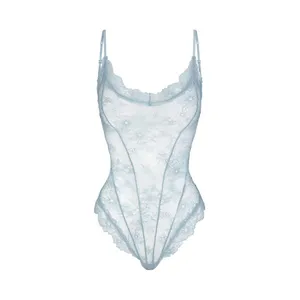 Skims Skims Ultra Fine Lace Teddy in Denim Small New without tags thumbnail 4