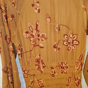 Figueroa & Flower Womens‎ Brown Embroidered Smocked Maxi Dress Medium thumbnail 3