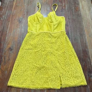 Urban Outfitters Layla Lace Mini Dress Yellow Floral Medium thumbnail 1