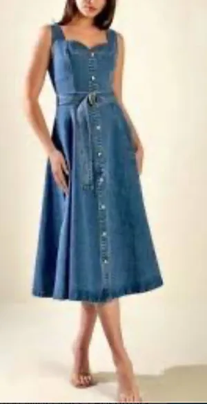 NWT Jason Wu denim maxi dress belt size 6 thumbnail 1