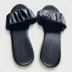 J. Crew Menorca Sandals‎ Women's Scrunchie Strap Slide Black Leather Size 9 thumbnail 5