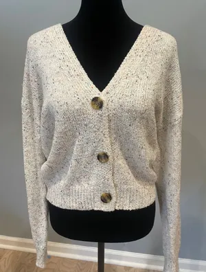 Lulus cream with multicolor specks Cardigan sweater small thumbnail 1