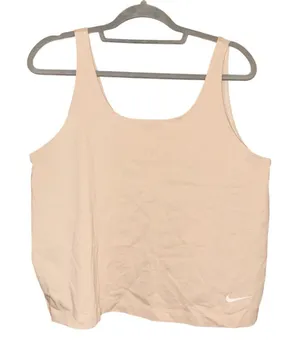 Nike Cropped Flowy‎ Embroidered Swoosh Active Tank Tan Beige large thumbnail 1