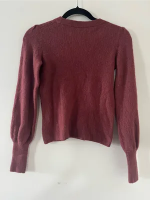 Madewell Wool Blend Puff Sleeve Knit Sweater XXS Red Burgundy Rustic Fall thumbnail 7