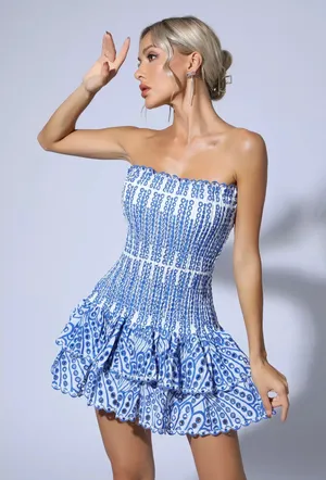 Zaria Atelier Strapless Mini Dress Blue thumbnail 5