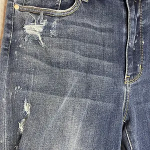 Judy Blue Ripped Boyfriend Jeans in Dark Blue thumbnail 5