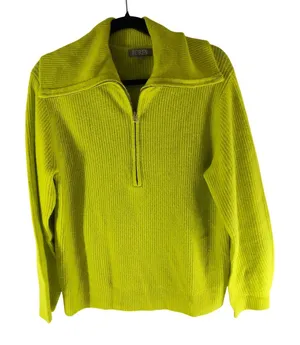 J Crew Half-Zip Stretch Sweater Wool Blend Ribbed Oversized Bright Yellow S thumbnail 1