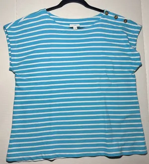 J.Jill Striped Top Size M Blue White Button Shoulder Tee thumbnail 1