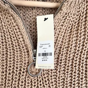 Francesca’s NWT Anita Knit Quarter Zip Pullover Sweater Size Small Tan thumbnail 6