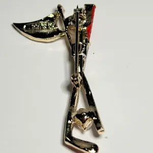 Gerrys Vintage Gold Tone Red Enamel Golf Club Brooch‎ Faux Pearl Pin thumbnail 4