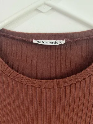 Reformation Brown Ribbed Top 90s Minimalist XS Y2K Model Off Duty thumbnail 2